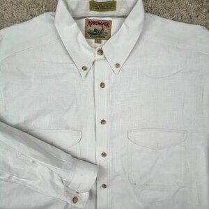 Adirondack Button Up Shirt Men’s Large LINEN BLEND Solid White Savile Row